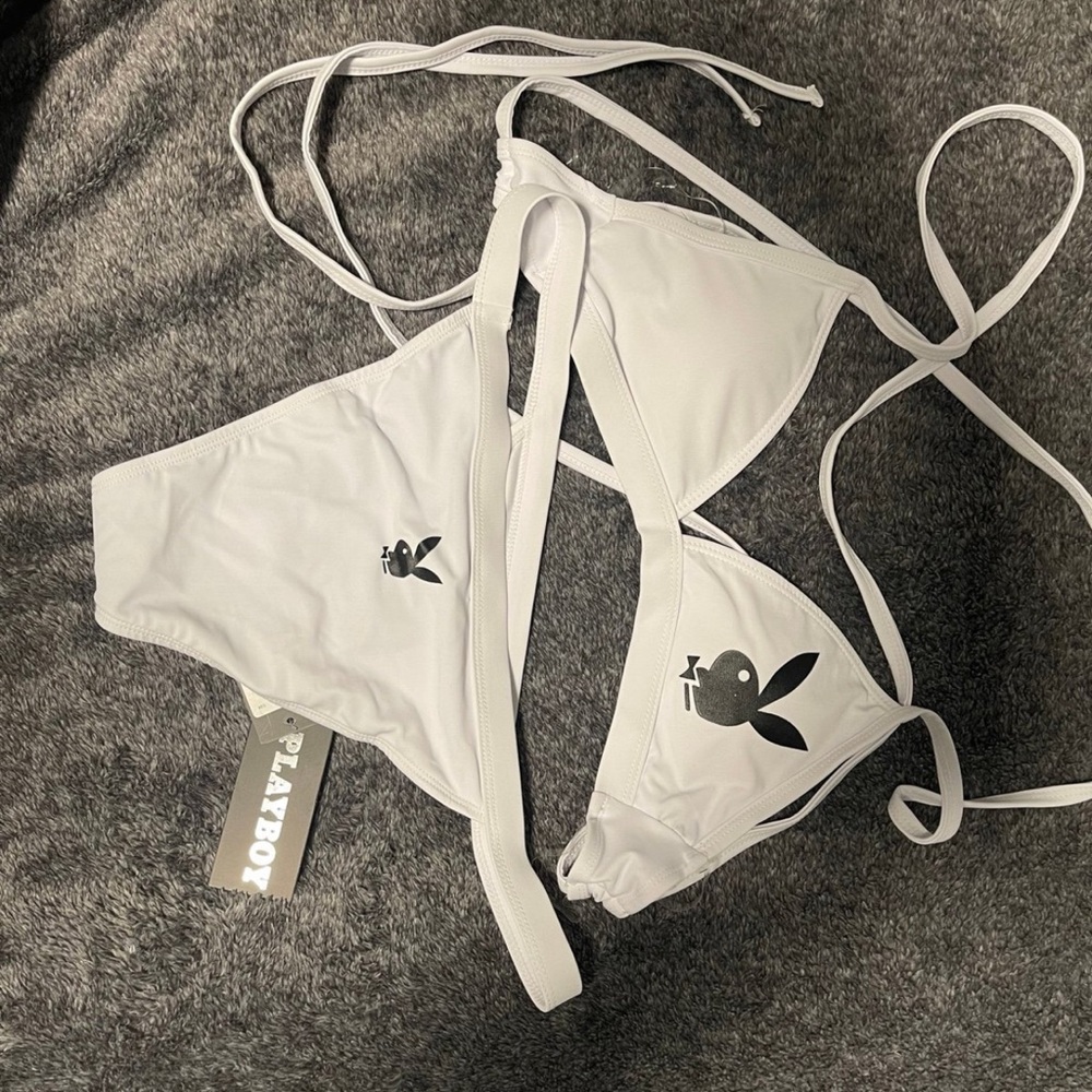 Playboy White Triangle Bikini Set
